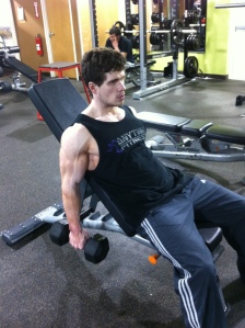 Incline Curl, slow reps for a five count. As many reps as possible per set.