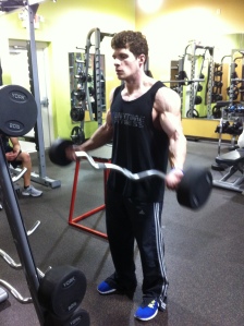Wide Grip Curl. 5 sets of 28 reps.